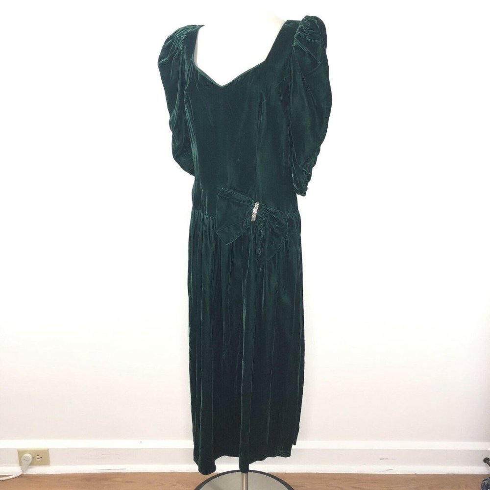 Vintage 80s Green Velvet Dress